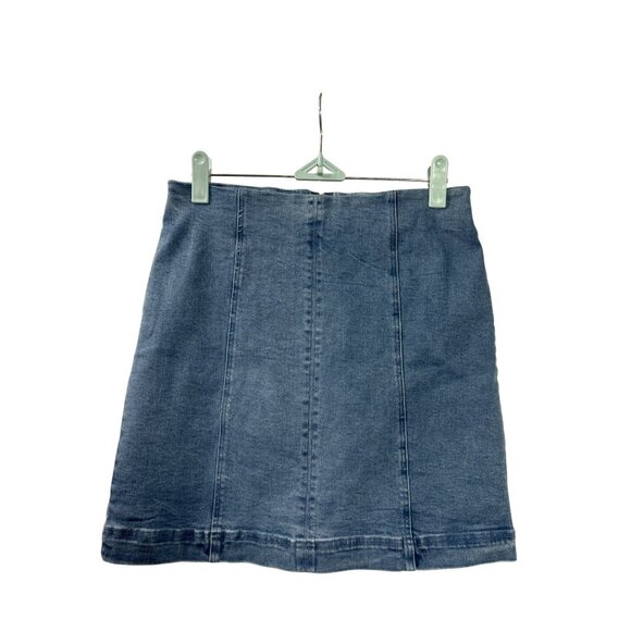 Newbury Kustom Denim Blue Mini Skirt Straight Back Zip Closure Womens M - Picture 1 of 3